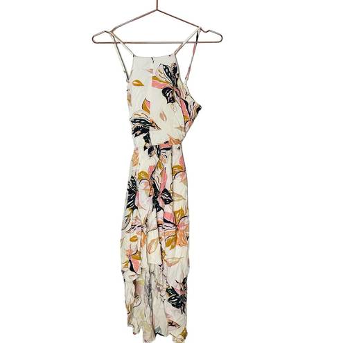 Wish  Wild Flower Mid Tie Waist Adjustable Straps Midi Vacay Dress Size Small