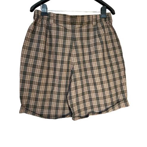 Bermuda Vintage Bogner Plaid Pleated Roll Cuff Mom  High Rise Shorts Tan