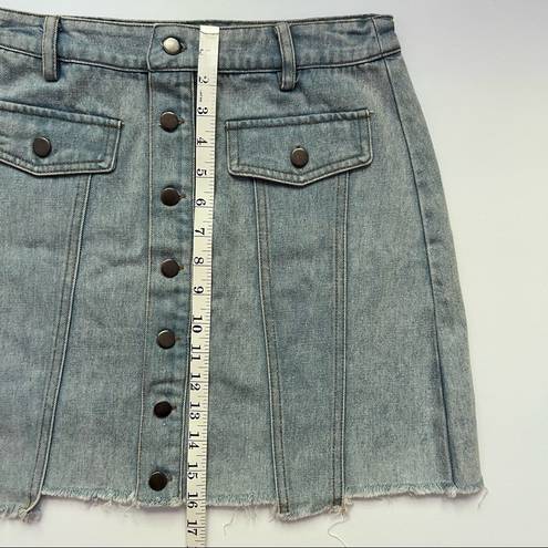 Molly green  Denim Blue Jean Button Up Mini Skirt Light Wash with Pockets S