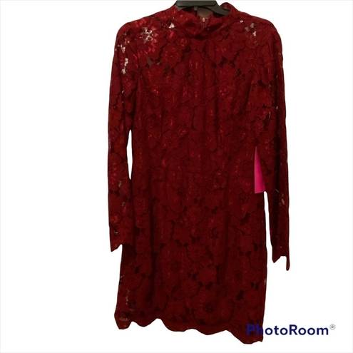 Betsey Johnson  Red floral lace dress women’s size 12 NWT long lace sleeves