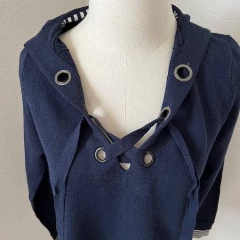 Nic & Zoe  Hoodie Women Medium Blue Lace Up Sweatshirt Cotton Blend Pullover EUC‎