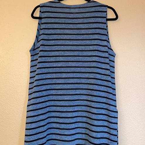 LuLaRoe  JOY Size S Long Duster Vest Cardigan Sweater Denim Blue Black Striped