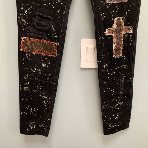 Tripp NYC  Daang Goodman Patched Studded Paint Distressed Jeans Black 28