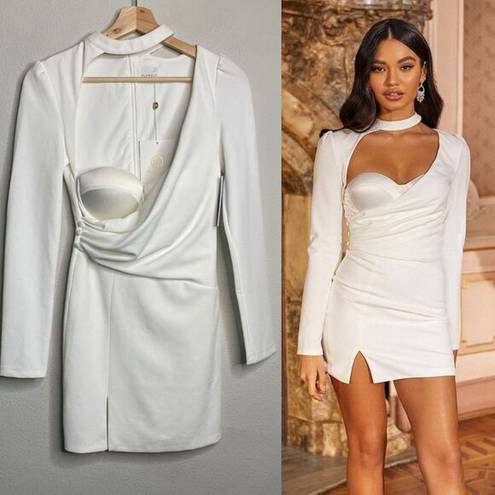 Alamour NEW  Dress Johanne Bustier Long Sleeve White Fitted Mini Dress Size XS