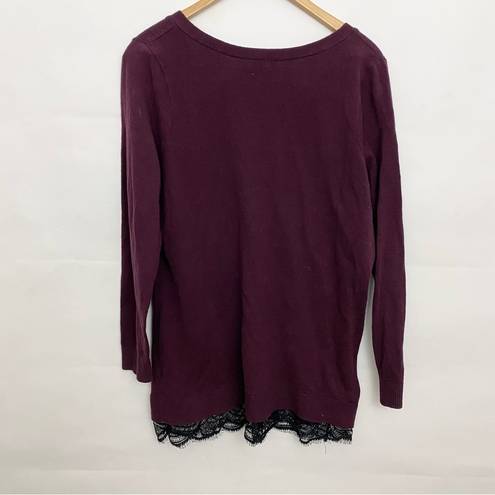 Torrid  Pullover Lace Trim V-Neck Tunic Sweater purple size 1X