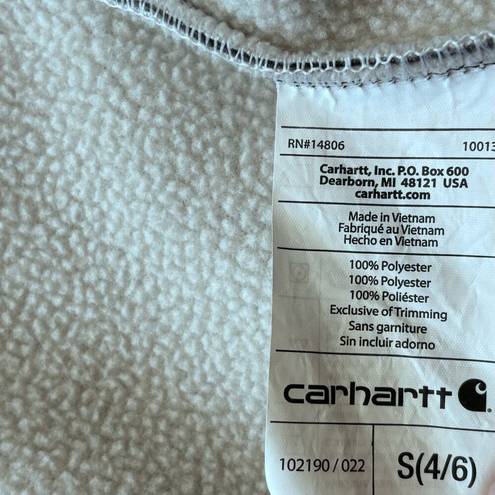 Carhartt  Womens Fleece Gray Plaid Hooded Zip Up Jacket Curved Hem Size Small 4-6