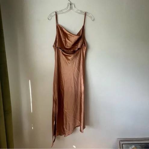 Petal and Pup  Cyprus Gold Satin Midi Asymmetrical Hem Dress 8