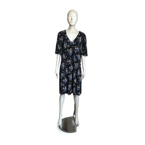 CeCe  Black Floral V Neck Short Sleeve Dress