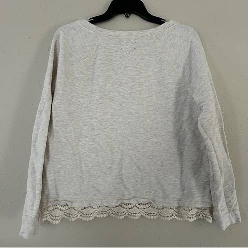 Lou & grey  Light Grey Lace Scalloped Hem Lightweight Crewneck Sweater Large