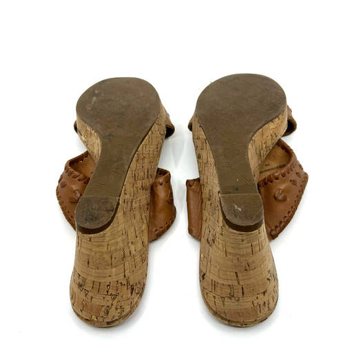 Jack Rogers  Brown Leather Cork Wedge Sandals Women's 9 US