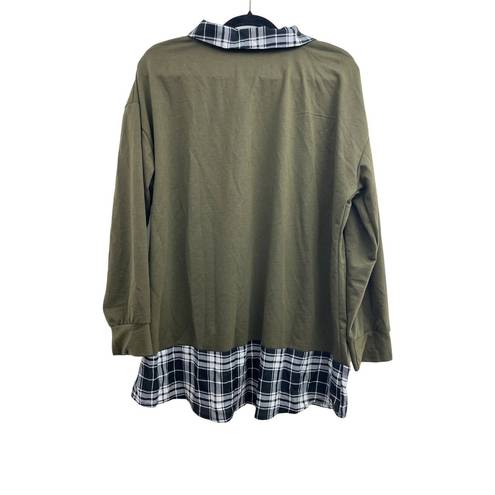 Bloomchic Sweatshirt w/ Plaid Hem and Collar Olive Size 18