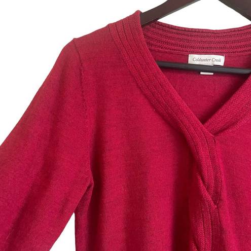 Coldwater Creek  Women Sweater V-Neck Wool Blend Long Sleeve Knit Pullover L Red