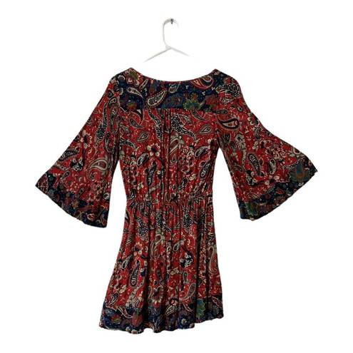 Flying Tomato  womens small red paisley boho dress flare bell sleeve cute fairy b