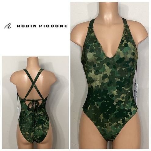 Robin Piccone New.  Army camouflage plunge swimsuit. Regularly $168. Size 8