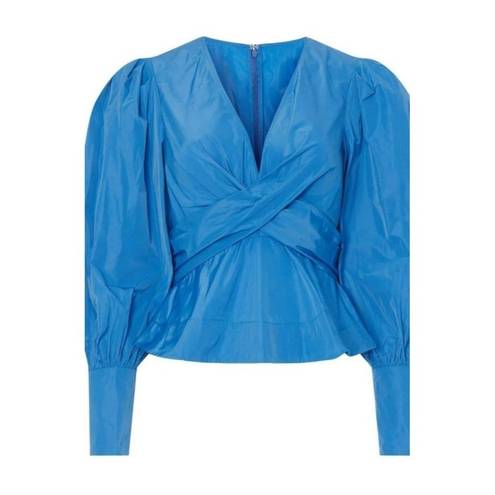 Veronica Beard Rent the runway sz 6  blue seema puff sleeve v neck blouse tie