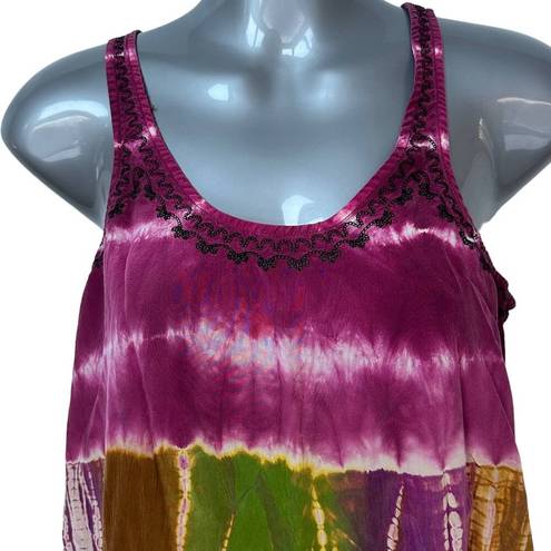 Joie  Tank Top Purple Green Black Tie Dye Embroidered Silk Women's Size XS