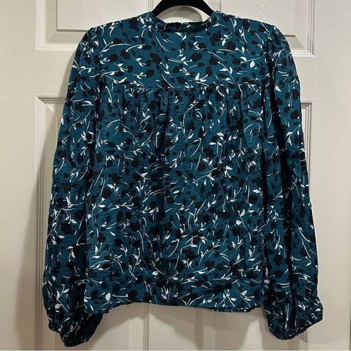 Who What Wear Womens  NWT Green Floral Button Down Puff Sleeve Blouse Top Size XL