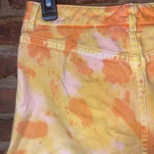 DKNY  Custom Tie Dye Orange Yellow Mini Denim Skirt