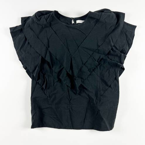 Isabel Marant  Etoile Heaven Crew Neck Flirty Ruffle Black Blouse Shirt Top M