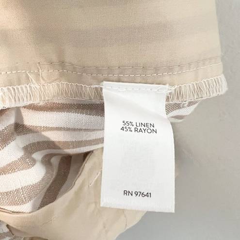 J.Jill  Linen Blend Wide Leg Cropped Stripe Pants Tan Beige Lagenlook Size 6