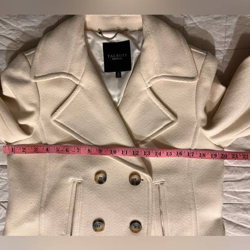 Talbots  Cream Embossed Harringbone Wool Blend Pea Coat - 12