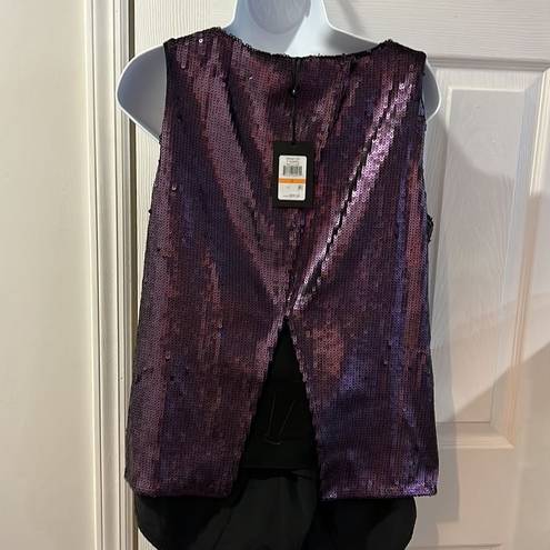 DKNY NWT  Womens Sleeveless Sequin Split-Back Top Purple Size S