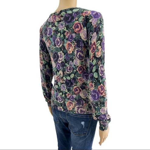 Divided H&M  (6) Purple Floral Button Up Long Sleeve Vintage Rose Cardigan