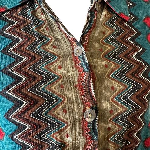 Carole Little  Vintage Zig Zag Diamond Print Blouse Art To Wear Women's Size M