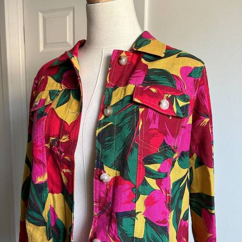 Krass&co Jones &  Pink Yellow Green Tropical Floral Button Down Jacket