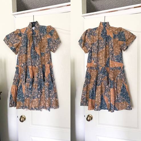 Hunter Bell Dress Merritt Ruffle Shift Mini Summer Prairie Patchwork XS EUC