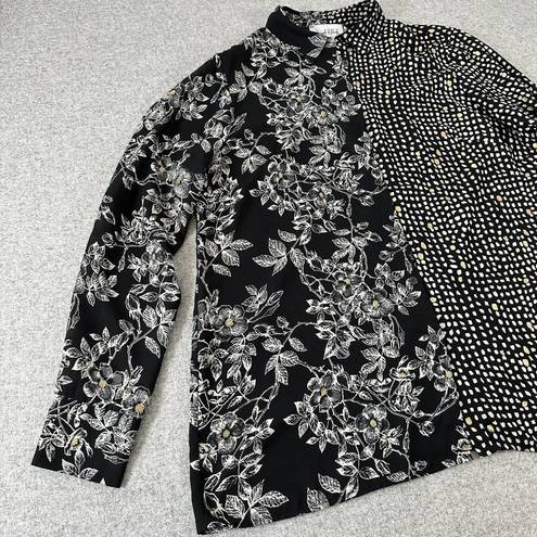 Joseph Ribkoff  Womens 12 Tunic Top Button Blouse Mixed Print Black White Gold