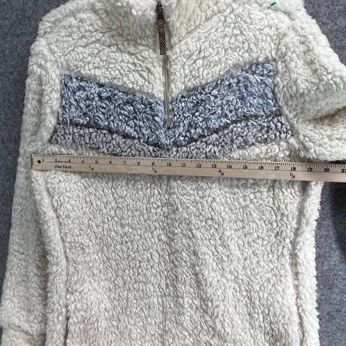 Weatherproof  Vintage Womens Faux Sherpa Pullover Sweater S Cream Chevron 1/4 Zip