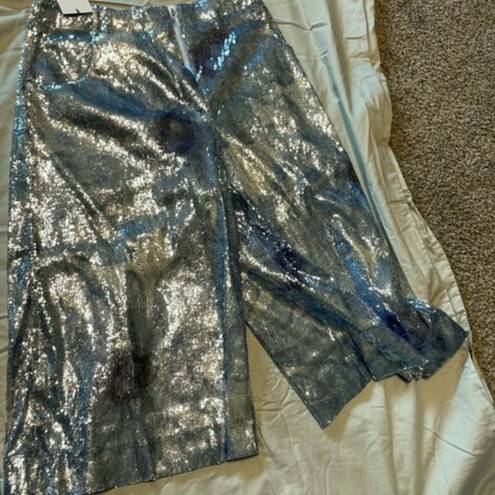 Jacquemus  Foil Boota Flared Palazzo Pants grey blue size 6