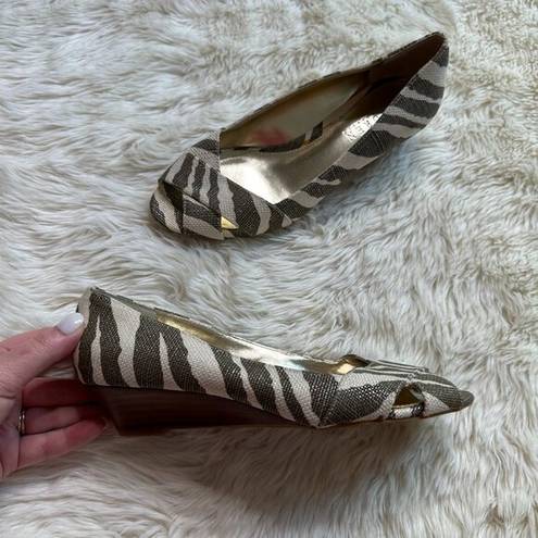 Ralph Lauren Lauren  Zebra Canvas Printed Open Toe Wedge Women's 6B