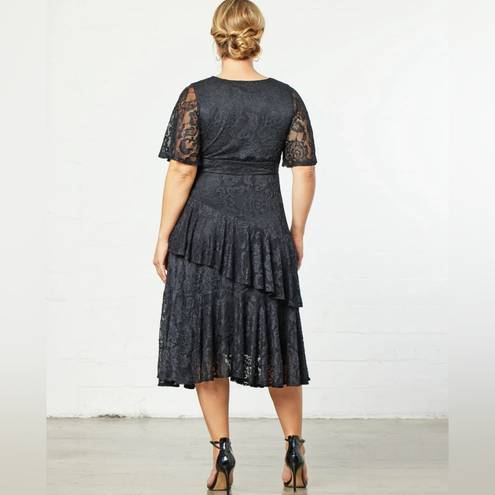 Onyx NEW Kiyonna Lace Affair Ruffle Flounce Midi Cocktail Dress in  Size XL