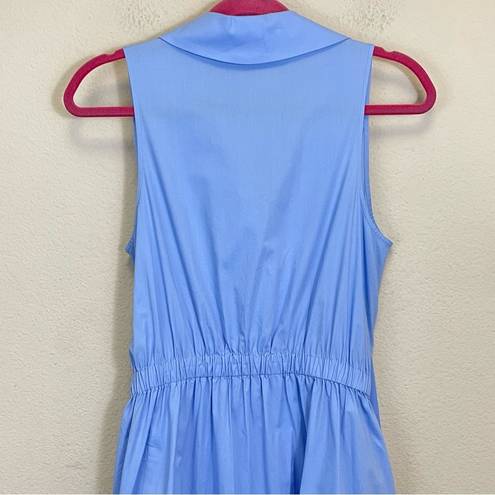 Natori  Cotton Poplin Belted Shirt Dress Midi Length Sky Blue Size S