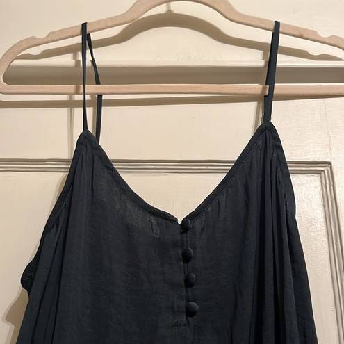 Gap  | Basic Black Tank Top Adjustable Spaghetti Straps Size Large Front Buttons