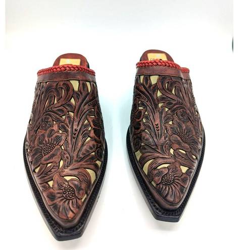 Krass&co Liberty Boot  Women's Western Mules Hand Tooled Floral Braided 8.5