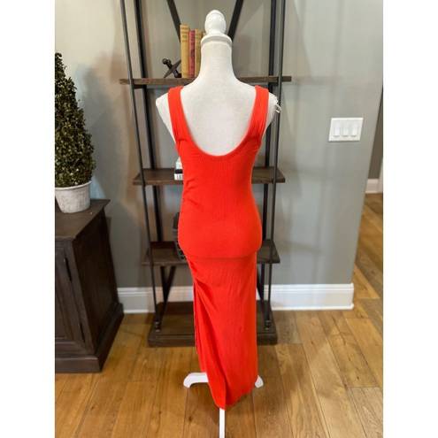 The Range  Alloy Rib Cinched Bodycon Midi Dress Fuego Red Orange Womens Medium