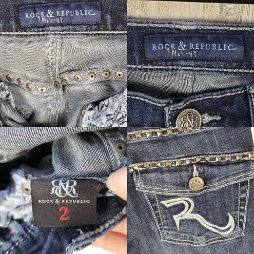 Rock & Republic  "Kasandra" Dark Indigo Denim Embellished Bootcut Jeans Size 2 M