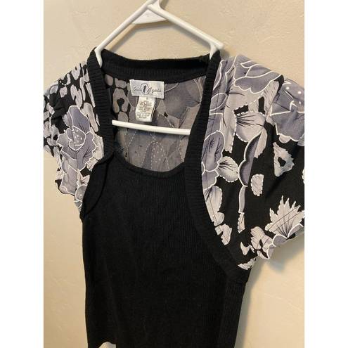 a.gain Once  Y2K Style Black & White Short Sleeve Floral Shrug Blouse Size Small