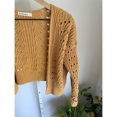 The Moon  & Madison Open Knit Shrug Cardigan Sweater Small Golden Mustard Yellow