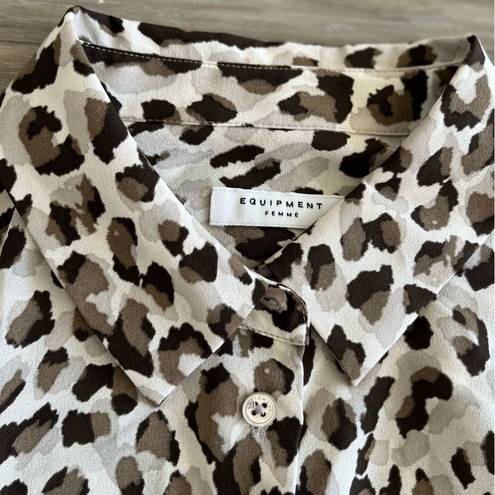 Equipment  S Animal Print Brown Silk Button Down Blouse