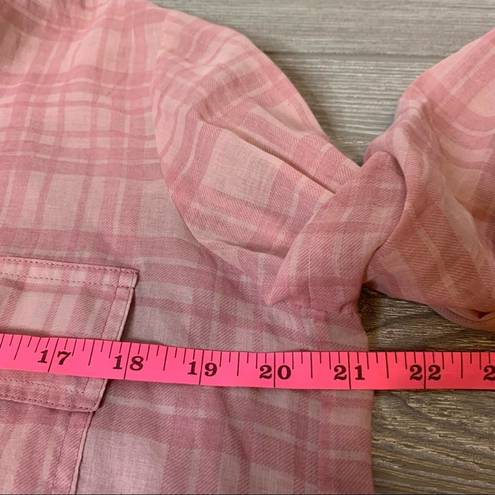 Vince  Peony Pink Plaid Half Placket Cotton Shirt sz M