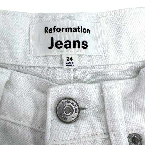 Reformation  Jesse Relaxed Jean Shorts in Vintage White Frayed Hem Size 24