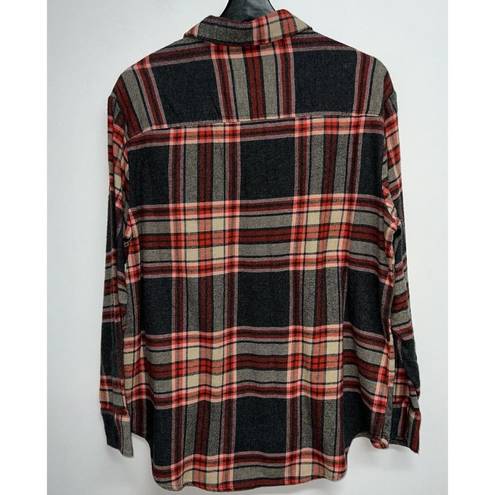 Old Navy  The Boyfriend Flannel Shirt Womens Size M Orange Gray Plaid Long Sleeve