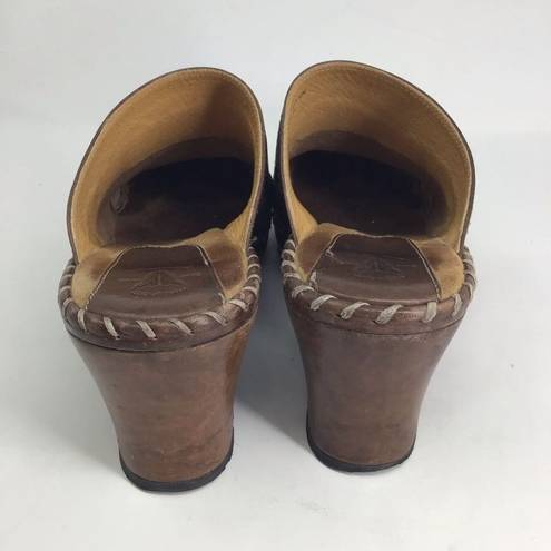 Frye  Womens Mule Shoes Brown Wedge Heels Studded Round Toe Slip Ons 10 M