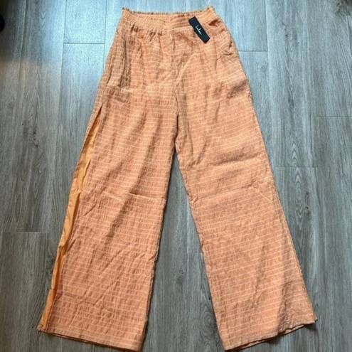 Lulus  Orange Striped Smocked Slit Wide-Leg Pants Size L NWT