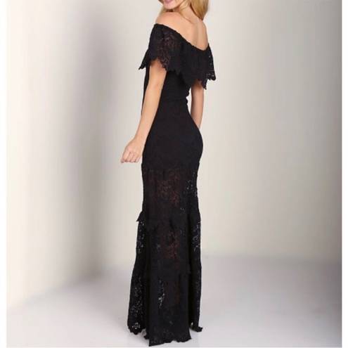 Nightcap Positano Black Lace Off Shoulders Maxi Dress