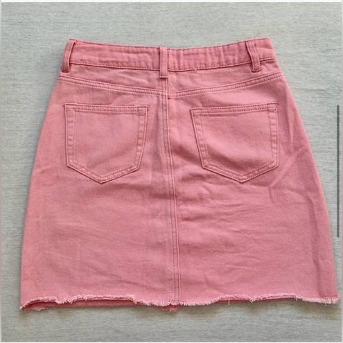 Pretty Little Thing NWTS 💗SIZE 4💗PINK DISTRESSED DENIM MINI SKIRT WITH POCKETS